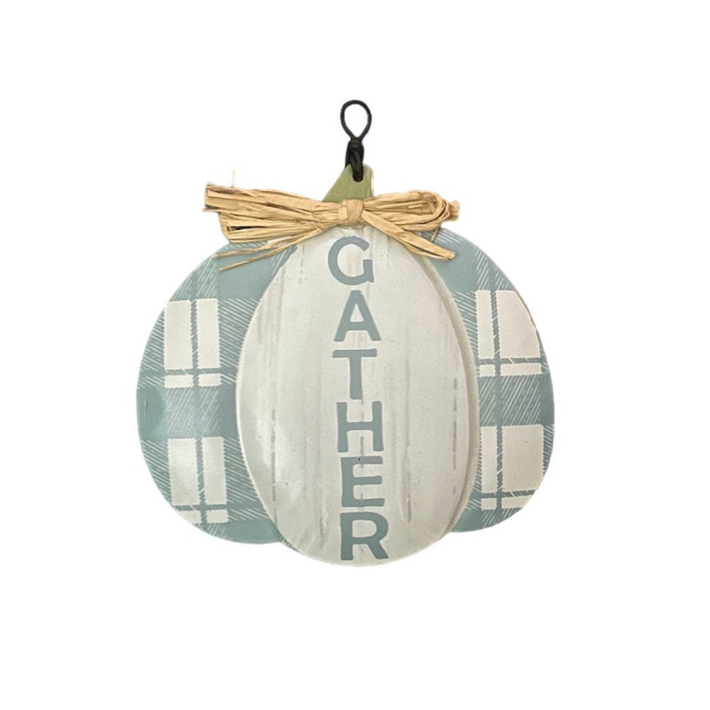 Metal Pumpkin (hanging) Graphic Wall Decor “Gather”